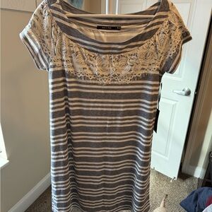 Doe & Rae Blue and White Striped Lace Tee